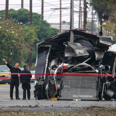 Some of the wreckage after LAPD officers detonated a seizure of fierworks in a South LA neighborhood.