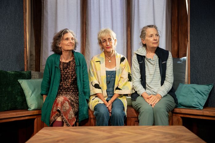 Kathleen Tolan, Connie Schulman, and Lizbeth Mackay in Clubbed Thumb’s 2024 production of FIND ME HERE.