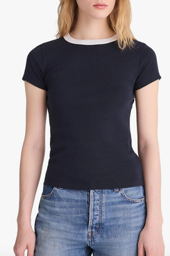 Madewell Ribbed Short Sleeve Crew Neck Tee with Center Back
