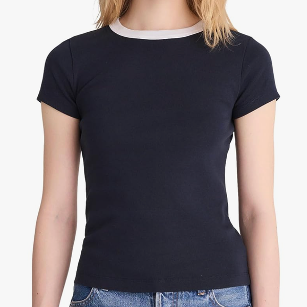 Madewell Ribbed Short Sleeve Crew Neck Tee with Center Back