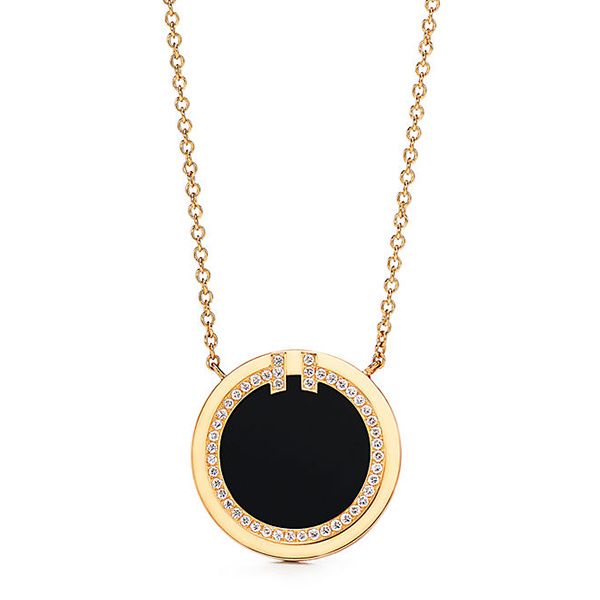 Tiffany T Two Diamond and Black Onyx Circle Pendant