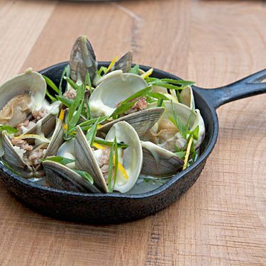 Long Island Littleneck Clams, sausage and spring onion.