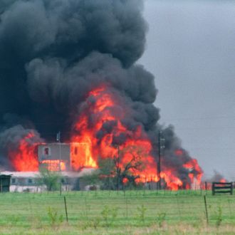 The Branch Davidian Compound observation tower shown in a file photo dated 19 April 1993 engulfed in flames after a fire started inside the compound. After a shootout in Waco in 1993 that killed four federal agents and six members of the Branch Davidian religious sect, authorities negotiated with cult leader David Koresh for 51 days. On the final day, 19 April 1993, a few hours after a government tank rammed the cult's wooden fortress, the siege ended in a fiery blaze, killing Koresh and 80 of his followers.