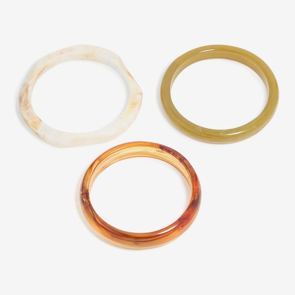 Lovisa Gold Brown & Cream Acrylic Statement Large Bangles 3- Pack