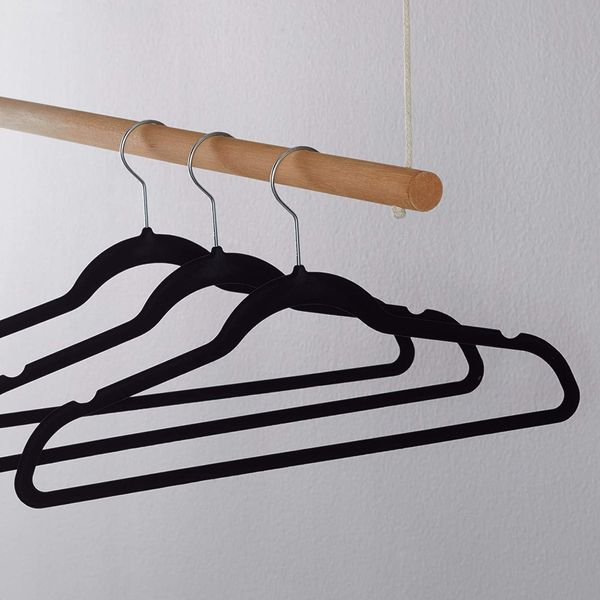 Home Basics Velvet Hanger with Clips, Pack of 5 - Black