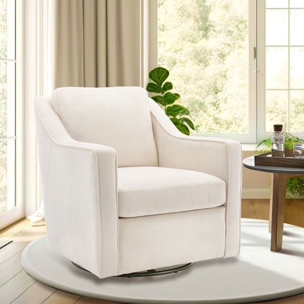 Wade Logan Charitini Big Removable Wide Full Back Fabric Upholstered Swivel Armchair