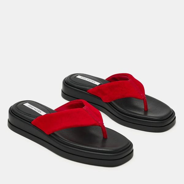 Steve Madden Bella Red Suede Thong Platform Sandals
