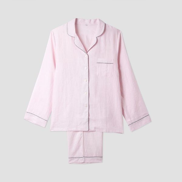 Blush-Pink Linen Pyjama Trouser Set