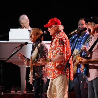 Musicians Brian Wilson, Al Jardine, Mike Love,and David Marks perform during the Beach Boys 50th Anniversary Concert Tour