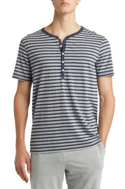 Daniel Buchler Heathered Stripe Recycled-Cotton-Blend Henley Pajama T-shirt