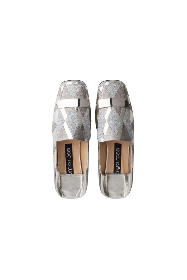 Slipper in Silver Glitter and Laminated Leather