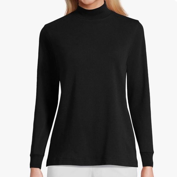 Lands' End Women's Relaxed Cotton Long Sleeve Mock Turtleneck