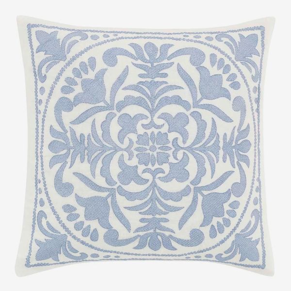 Laura Ashley 18x18 Mila Embroidered Medallion Throw Pillow Blue