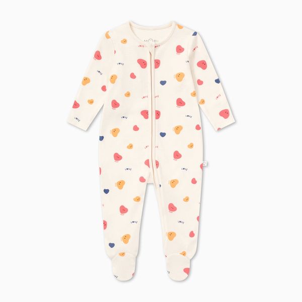 Mori Heart Print Clever Zip Baby Pajamas