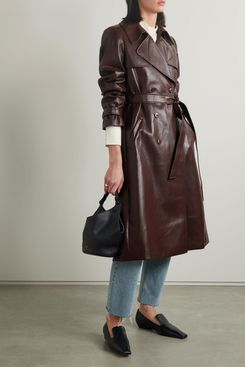 Alice + Olivia Elicia Double-Breasted Vegan-Leather Trench Coat