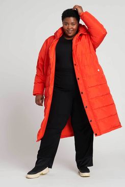 Universal Standard Everest Long Hooded Puffer - Electric Orange