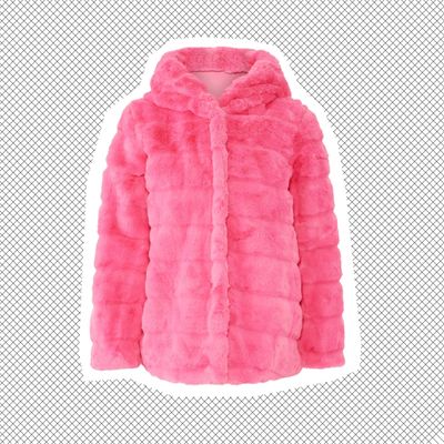 Apparis fuchsia Goldie faux fur coat with hood.