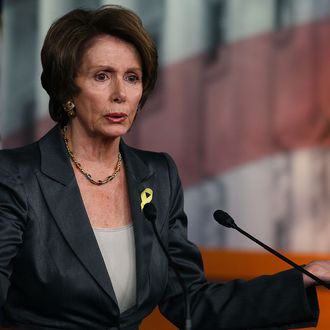 House Democratic Leader Nancy Pelosi speaks during her weekly media briefing at the U.S. Capitol on December 15, 2011 in Washington, DC. Pelosi spoke about differences between Republicans and Democrats over measures to keep the government funded after tomorrow and extend the payroll tax cut set to expire at the end of the year. 