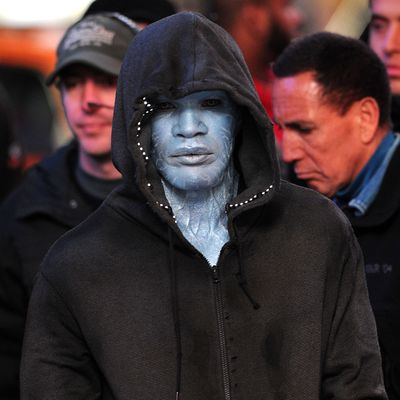 Jamie Foxx on location in Times Square for 'The Amazing Spider-Man 2'.