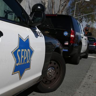 SAN FRANCISCO, CA - FEBRUARY 27: San Francisco police cars sit parked in front of the Hall of Justice on February 27, 2014 in San Francisco, California. A federal grand jury has indicted five San Francisco police officers and one former officer in two cases involving drug and computer thefts from suspects and the theft of money and gift cards from suspects. (Photo by Justin Sullivan/Getty Images)