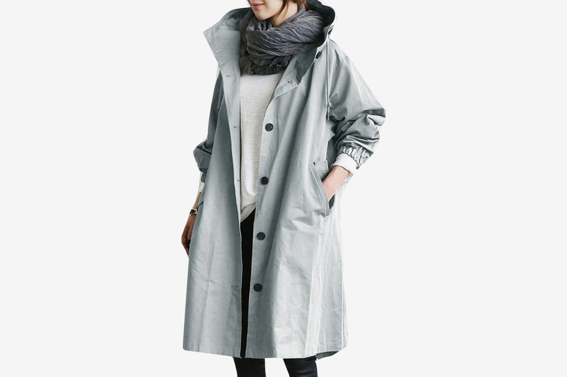 Waterproof Windbreaker for Women,Womens Lightweight Zip Up Hooded Jackets Outdoor Plus Size Trench Coat