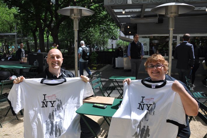 Superfans Gale and Ken McWilliams received free T-shirts.