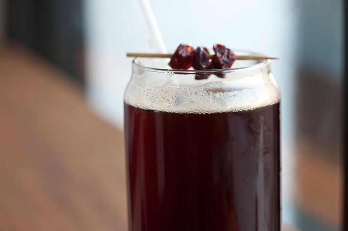 The Cherry Bombe is made with espresso, soda water, and sour-cherry juice.