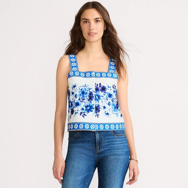Lands' End Women's Poplin Square Neck Tank Top