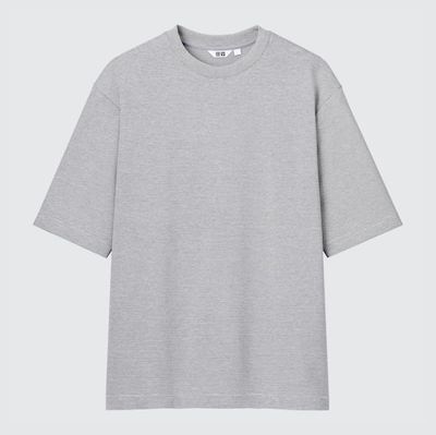 Uniqlo AIRism Cotton Oversized Crew Neck Half-Sleeve T-Shirt | Striped