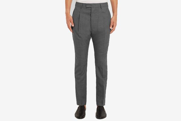 Officine Generale Grey Marcel Tapered Pleated Wool Suit Trousers