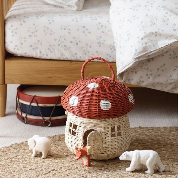 Piglet in Bed Red Mushroom Basket