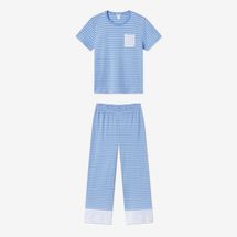 Lake Pima Wide Leg Pajama Set in Mixed Baltic Blue Stripe