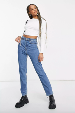 ASOS DESIGN High Rise Farleigh 'Slim' Mom Jeans In Midwash