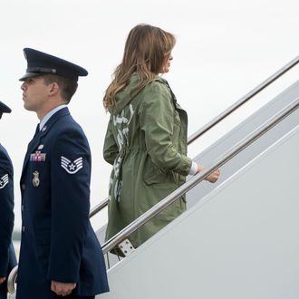 Melania Trump boarding a plane to Texas.