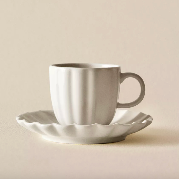 Zara Home Scalloped Porcelain Mug and Saucer