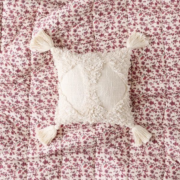 Urban Outfitters Rumi Diamond Shaggy Tassel Trim Throw Pillow