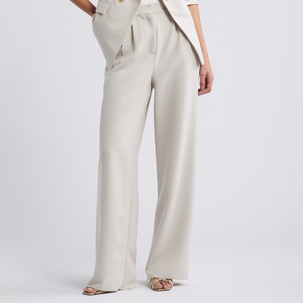 Open Edit Icon Twill High Waist Wide Leg Trousers