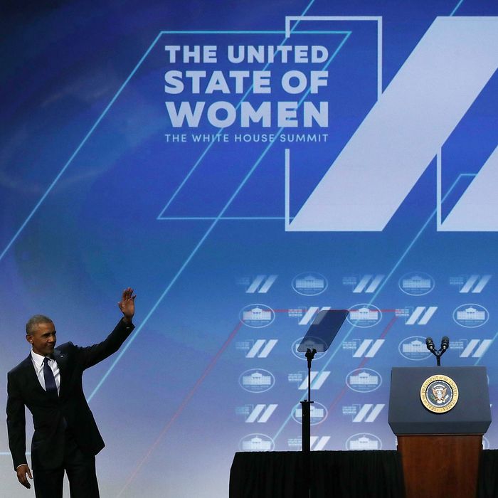 Obama speaking at the United State of Women.
