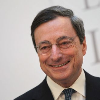 Mario Draghi, President of the European Central Bank (ECB), speaks at the Ludwig Erhard Lecture on December 15, 2011 in Berlin, Germany. Draghi said a 