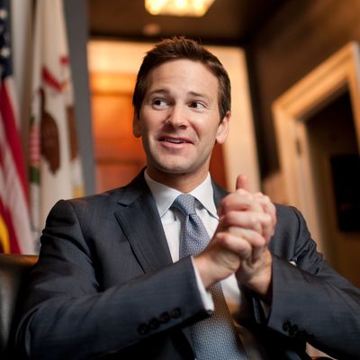 Rep. Aaron Schock, R-Ill., is interviewed by Roll Call in his Longworth office. (Photo By Tom Williams/CQ Roll Call)