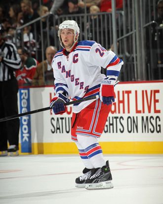 NEWARK, NJ - SEPTEMBER 23: Ryan Callahan #24 of the New York Rangers skates against the New Jersey Devils at the Prudential Center on September 23, 2011 in Newark, New Jersey. (Photo by Bruce Bennett/Getty Images) *** Local Caption *** Ryan Callahan