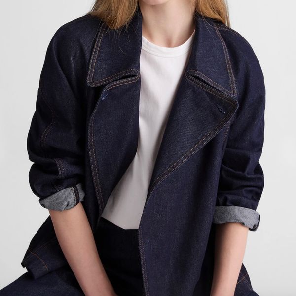 Madewell Denim Double-Breasted Crop Trench Coat
