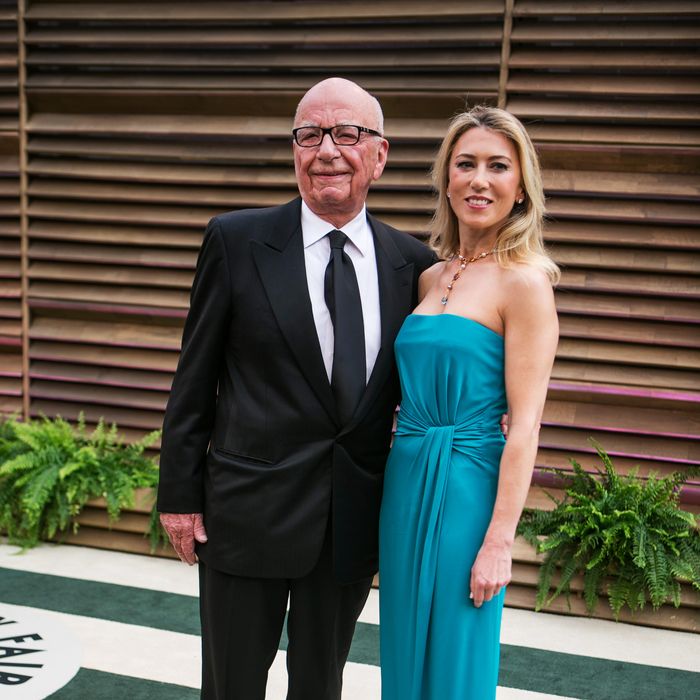 Rupert Murdoch and guest arrive to the 2014 Vanity Fair Oscar Party on Sunday, March 2, 2014 in West Hollywood, California. 