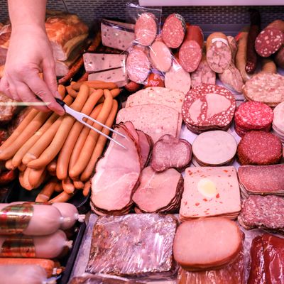 Meat counter in the supermarket