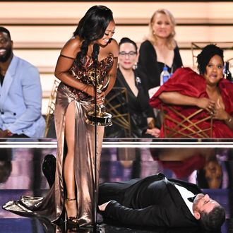 Quinta Brunson Reacts To Jimmy Kimmel Laying At Emmys
