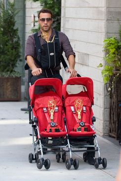 Jeremy Piven out with a stroller and 3 Emmys Trophy in New York City .
<P>
Pictured: Jeremy Piven .
<B>Ref: SPL314047  120911  </B><BR/>
Picture by: Mejia / Asadorian / Splash News<BR/>
</P><P>
<B>Splash News and Pictures</B><BR/>
Los Angeles:310-821-2666<BR/>
New York:212-619-2666<BR/>
London:870-934-2666<BR/>
photodesk@splashnews.com<BR/>
</P>