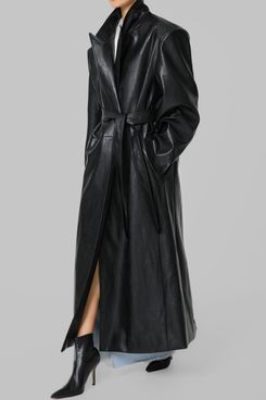 The Frankie Shop Connie Faux Leather Belted Trench Coat