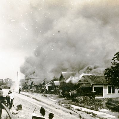 The 1921 burning of Black Wall Street, in the Tulsa, Oklahoma, district of Greenwood.