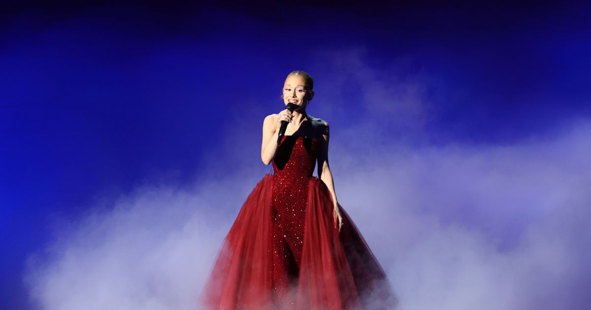 back of ariana red dress Oscars 2024: Ariana Grande Belts A Classic With A Ruby Shoe On Her Back | Decoding The Look