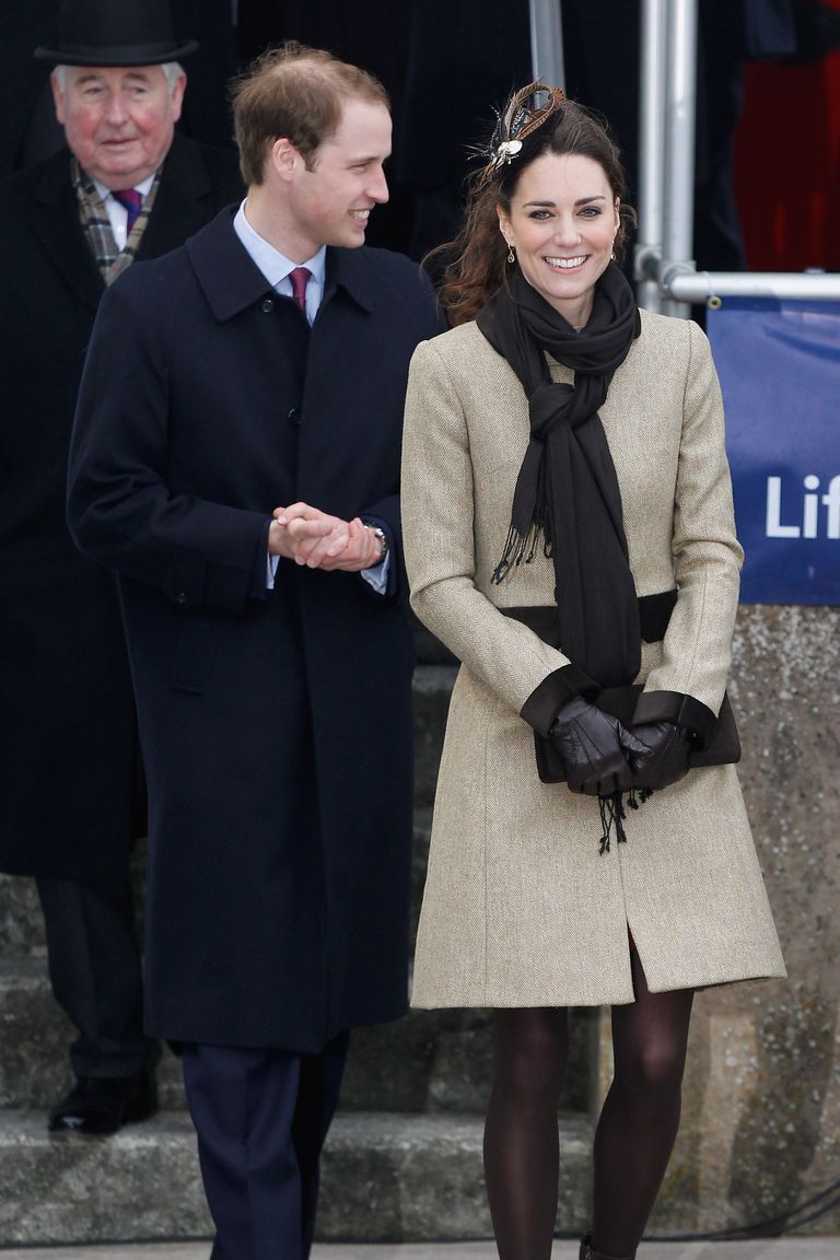 TREADDUR, WALES - FEBRUARY 24:  Prince William and Kate Middleton wave to the crowds after officially launching the new RNLI’s  lifeboat ‘Hereford Endeavour’ at Trearddur Bay, Anglesey on February 24, 2011 in Trearddur, Wales. The newly engaged couple named the Trearddur Bay Lifeboat Station’s new RNLI Atlantic 85 type inshore lifeboat the ‘Hereford Endeavour’. The vessel was launched during the naming ceremony and the crew demonstrated some of her rescue capabilities. The country is gearing up for the much anticipated wedding of the couple scheduled to take place on April 29, 2011 at Westminster Abbey in London.  (Photo by Christopher Furlong/Getty Images) *** Local Caption *** Prince William;Kate Middleton